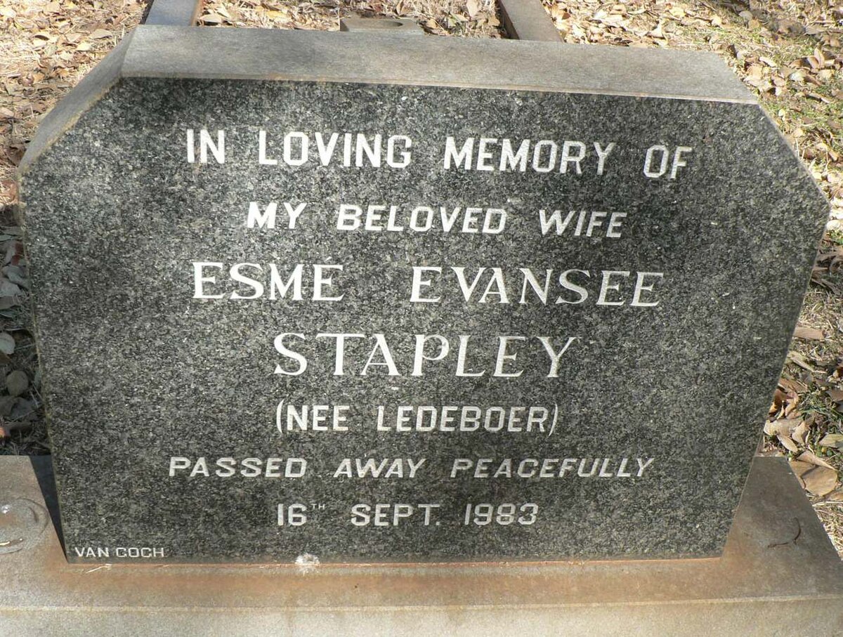 STAPLEY Esmé Evansee nee LEDEBOER -1983