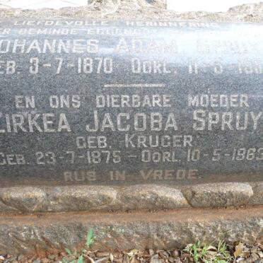 SPRUYT Johannes Adam 1870-1957 &amp; Zirkea Jacoba KRUGER 1875-1963