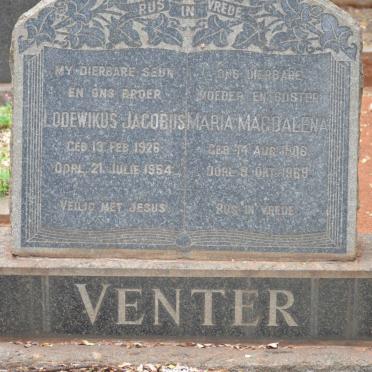 VENTER Maria Magdalena 1906-1969 :: VENTER Lodewikus Jacobus 1926-1954