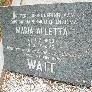 WAIT Maria Aletta 1890-1975