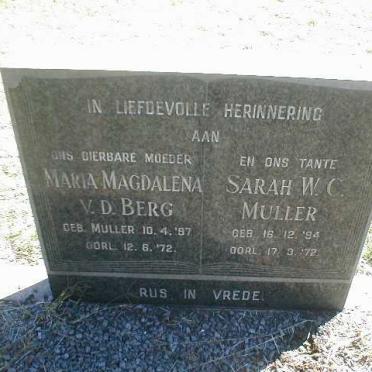 BERG Maria Magdalena, v.d. nee MULLER 1897-1972 :: MULLER Sarah W.C. 1894-1972