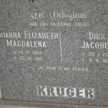 KRUGER Dirk Jacobus 1895-1983 &amp; Johanna Elizabeth Magdalena 1905-1981