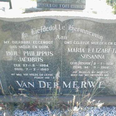 MERWE Paul Philippus Jacobus, van der 1884-1963 &amp; Maria Elizabeth Susanna FOURIE 1891-1966