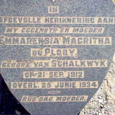 PLOOY Emmarensia Magritha, du nee van SCHALKWYK 1912-1934