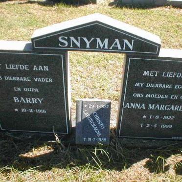 SNYMAN Barry 1916- &amp; Anna Margaretha 1922-1989 :: LABUSCHAGNE Christo 1982-1988