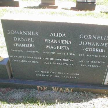 WAAL Johannes Daniel, de 1915-1973 &amp; Alida Fransiena Magrieta 1915-1955 :: DE WAAL Cornelius Johannes 1953-1973