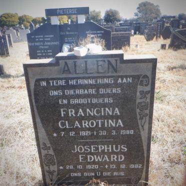 ALLEN Josephus Edward 1920-1982 &amp; Francina Clarotina 1921-1980