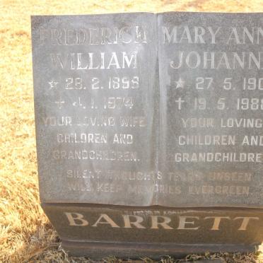 BARRETT Frederick William 1899-1974 &amp; Mary Anne Johanna 1901-1988