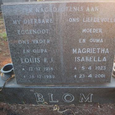 BLOM Louis F.J. 1918-1989 &amp; Magrietha Isabella 1923-2001