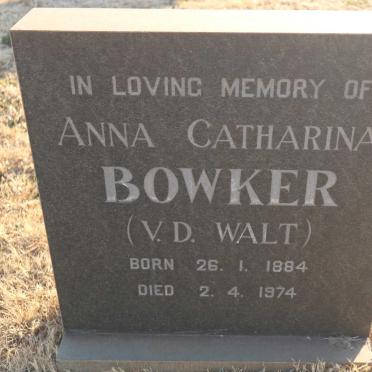 BOWKER Anna Catharina nee v.d. WALT 1884-1974