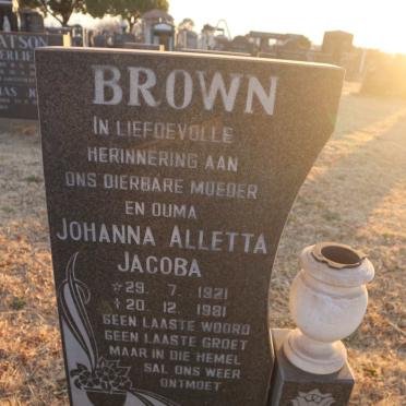 BROWN Johanna Alletta Jacoba 1921-1981