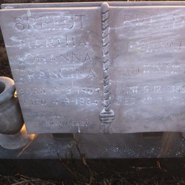BREEDT Johannes Augustine 1895-1985 &amp; Martha Johanna Francina 1904-1984