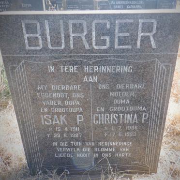 BURGER Isak P. 1911-1987 &amp; Christina P. 1906-1993