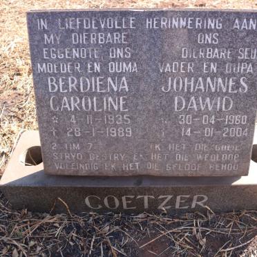 COETZER Johannes Dawid 1960-2004 &amp; Berdiena Caroline 1935-1989