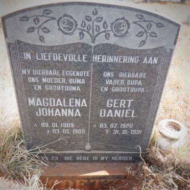 COETZE? Gert Daniel 1920-1991 &amp; Magdalena Johanna 1909-1989