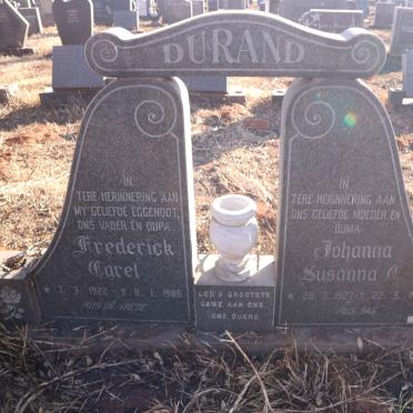 DURAND Frederick Carel 1922-1986 &amp; Johanna Susanna C. 1927-1998