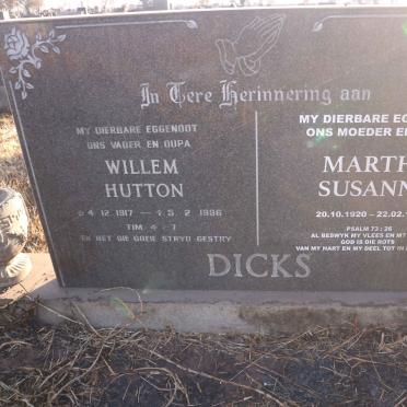 DICKS Willem Hutton 1917-1986 &amp; Martha Susanna 1920-1997