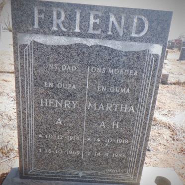 FRIEND Henry A. 1914-1969 &amp; Martha A.H. 1918-1983