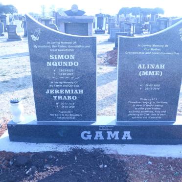 GAMA Simon Nqundo 1925-2001 &amp; Alinah 1930-2014 :: GAMA Jeremiah Thabo 1978-2020