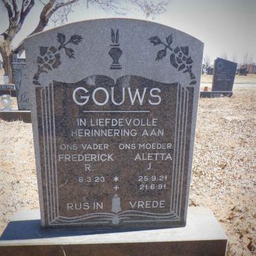 GOUWS Frederick R. 1923- &amp; Aletta J. 1921-1991