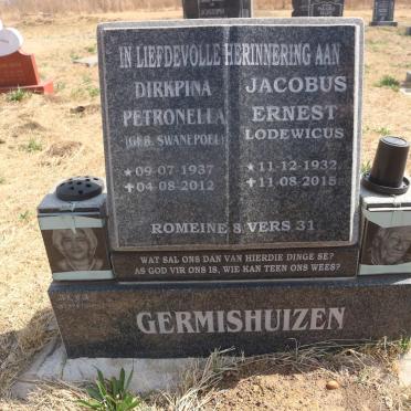 GERMISHUIZEN Jacobus Ernest Lodewicus 1932-2015 &amp; Dirkpina Petronella SWANEPOEL 1937-2012
