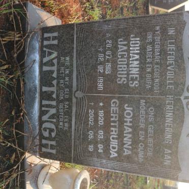 HATTINGH Johannes Jacobus 1918-1990 &amp; Johanna Gertruida 1920-2002
