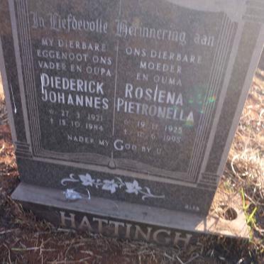 HATTINGH Diederick Johannes 1921-1984 &amp; Rosiena Pietronella 1925-1995