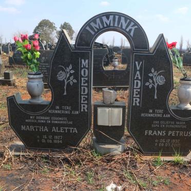 IMMINK Frans Petrus 1932-2012 &amp; Martha Aletta 1927-1994
