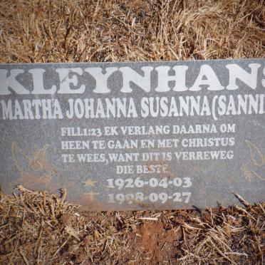 KLEYNHANS Martha Johanna Susanna 1926-1998