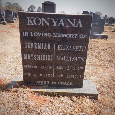 KONYANA Jeremiah Matshididi 1914-2005 &amp; Elizabeth Maletsatsi 1919-2011