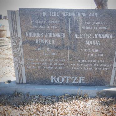 KOTZE Andries Johannes Bekker 1921-1990 &amp; Hester Johanna Maria 1930-1991