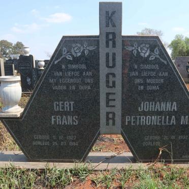 KRUGER Gert Frans 1927-1994 &amp; Johanna Petronella M. 1932-