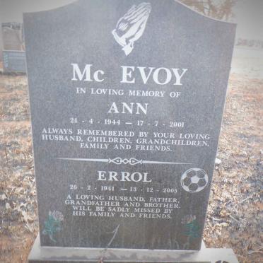 MCEVOY Errol 1941-2005 &amp; Ann 1944-2001