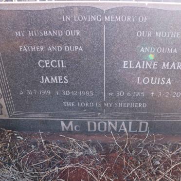MCDONALD Cecil James 1919-1985 &amp; Elaine Mary Louisa 1915-2018