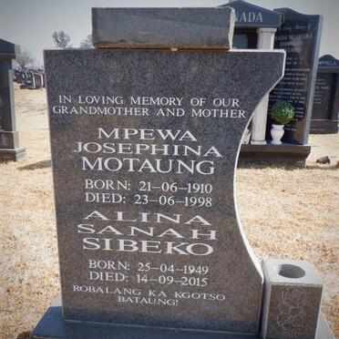 MOTAUNG Mpewa Josephina 1910-1998 :: SIBEKO Alina Sanah 1949-2015