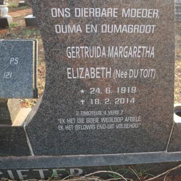 POTGIETER Johannes Stephanus 1909-1990 &amp; Gertruida Margaretha Elizabeth DU TOIT 1919-2014