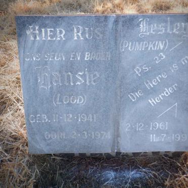 PIENAAR Hansie 1941-1974 :: PIENAAR Lesley 1961-1998