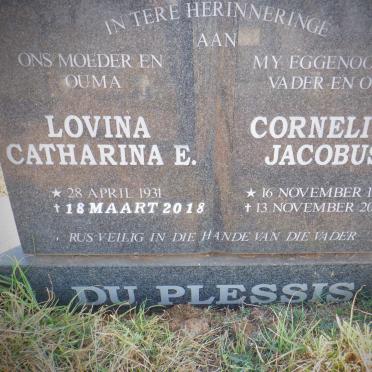 PLESSIS Cornelius Jacobs, du 1919-2006 &amp; Lovina Catharina E. 1931-2018