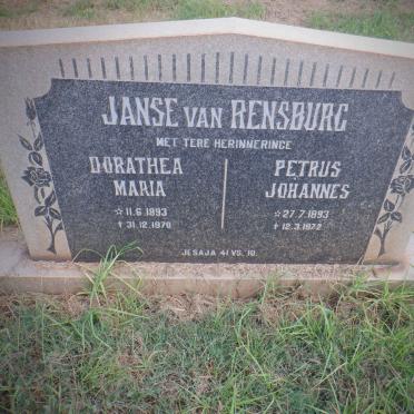 RENSBURG Petrus Johannes, Janse van 1893-1972 &amp; Dorathea Maria 1993-1970