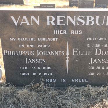 RENSBURG Phillippus Johannes, Jansen van 1935-1978 &amp; Ellie Dorothea 1936-2016 :: JANSEN VAN RENSBURG Phillip John 1991-1991
