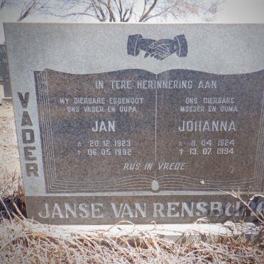 RENSBURG Jan, Janse van 1923-1992 &amp; Johanna 1924-1994