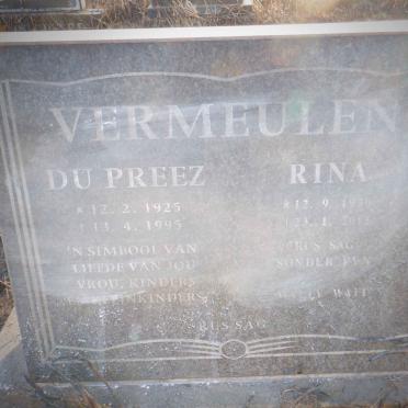VERMEULEN du Preez 1925-1995 &amp; Rina 1930-2011