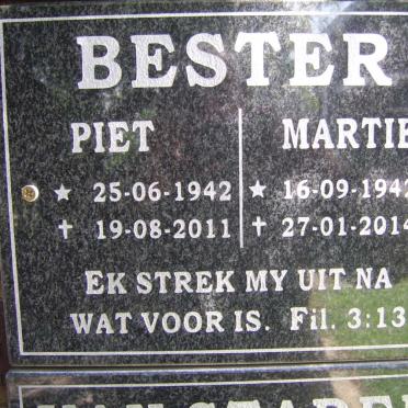 BESTER Piet 1942-2011 &amp; Martie 1942-2014