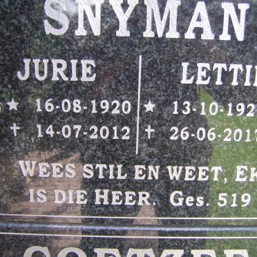SNYMAN Jurie 1920-2012 &amp; Lettie 1925-2017