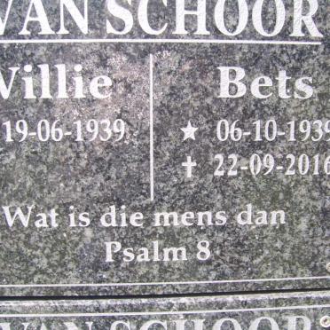 SCHOOR Willie, van 1939- &amp; Bets 1939-2016