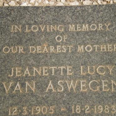 ASWEGEN Jeanette Lucy, van 1905-1983