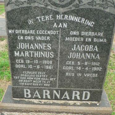 BARNARD Johannes Marthinus 1908-1961 &amp; Jacoba Johanna 1912-1992