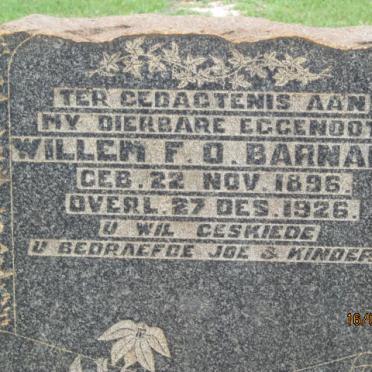 BARNARD Willem F.O. 1896-1926