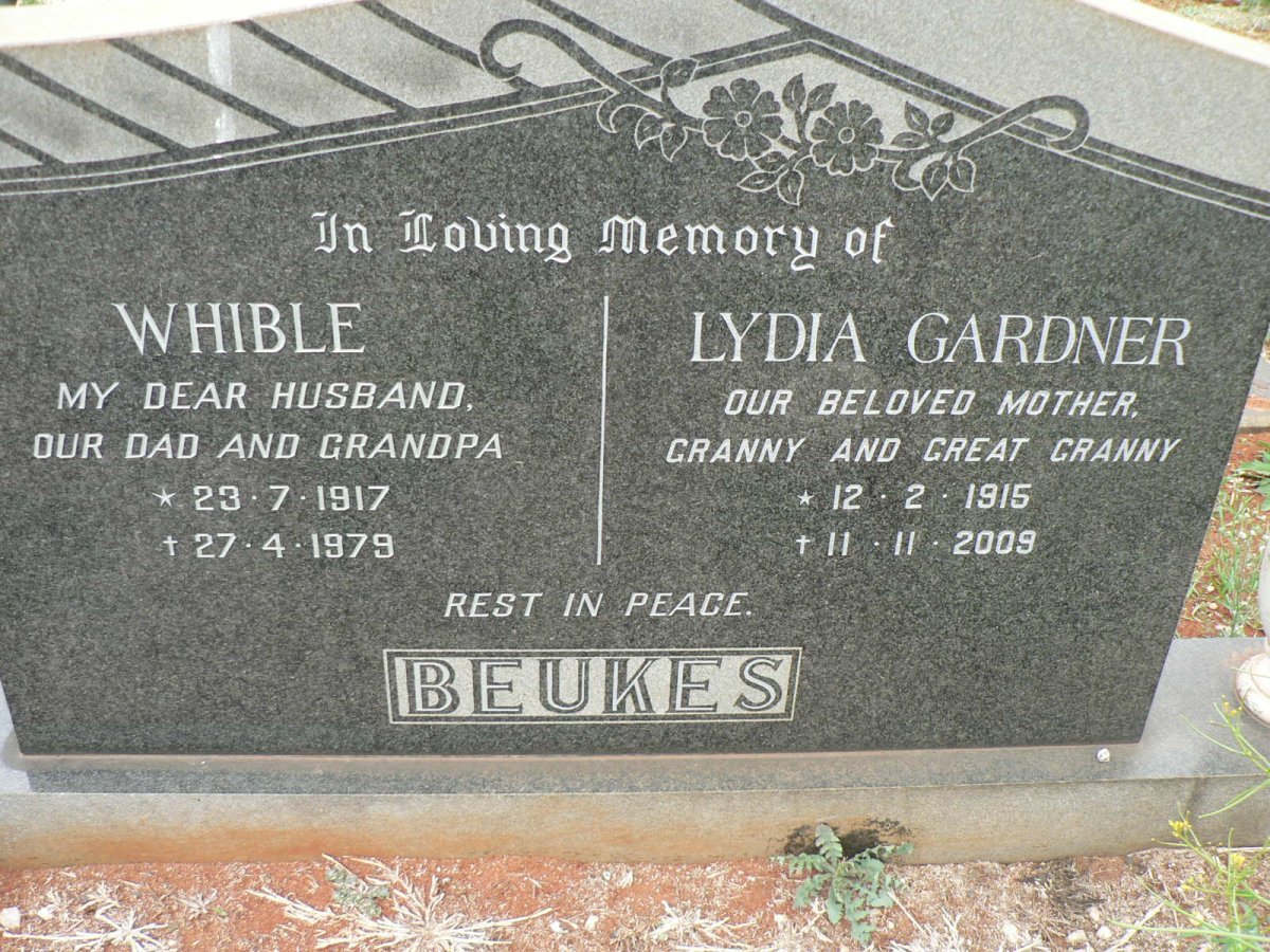 BEUKES Whible 1917-1979 &amp; Lydia GARDNER 1915-2009