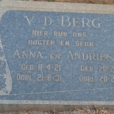 BERG Anna, v.d. 1921-1931 :: V.D. BERG Andries 1938-1938